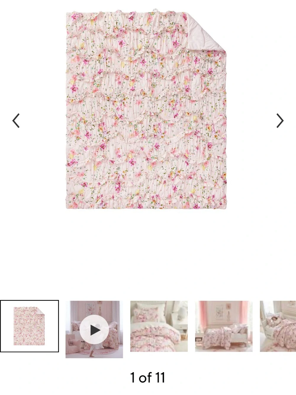 Monique Ihuillier Jolie Floral Ruffle Comforter in Light Pink